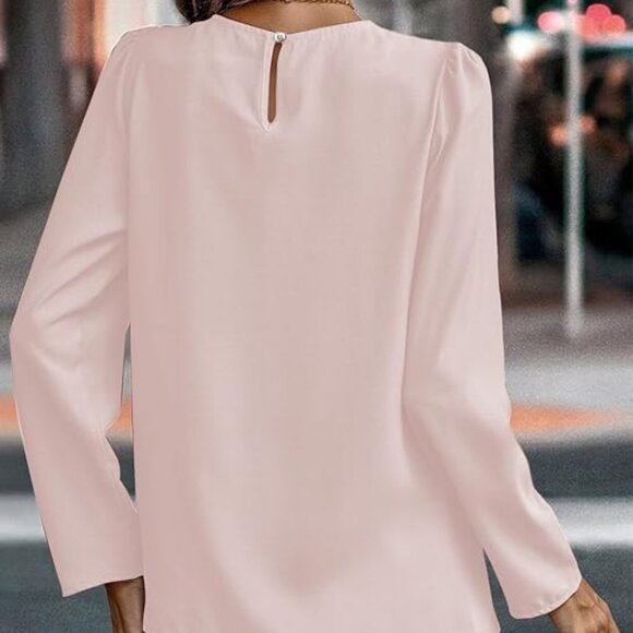 Pale Pink Pleated Chiffon Blouse | Round Neck, Keyhole Back | NWOT - Picture 3 of 7